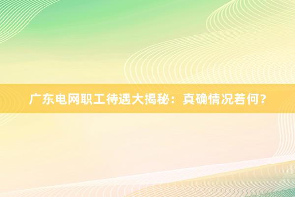 广东电网职工待遇大揭秘：真确情况若何？